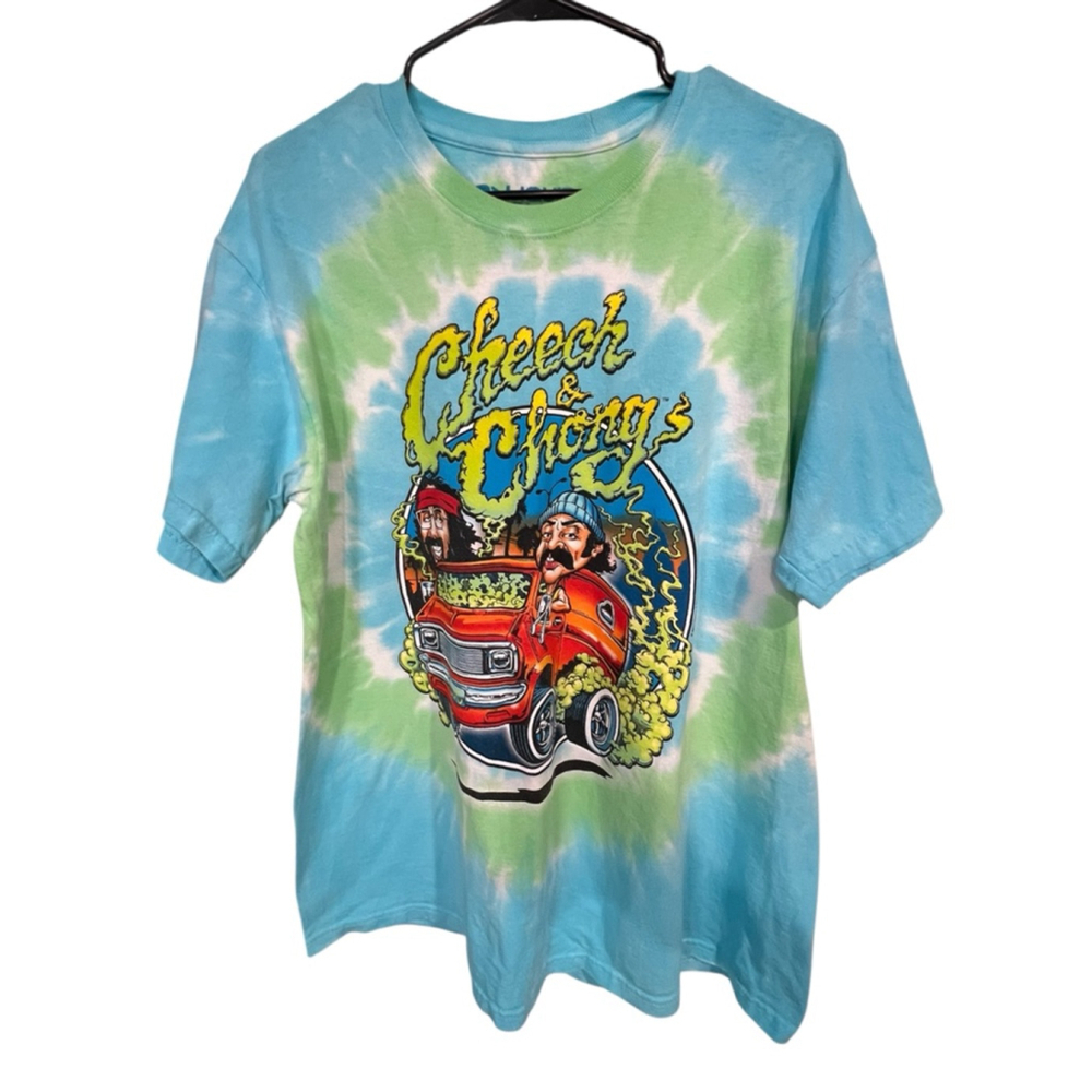 Liquid Blue Cheech & Chong Blue And Green Tie Dye Graphic Short Sleeve T-Shirt